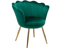 chairus® Leunstoel - Donkergroen - Velvet - Gewatteerde zitting - Schelpvormige rugleuning - Met Metalen Poten - Voor Woonkamer en Slaapkamer