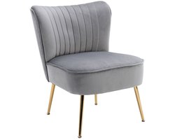 Chairus® Leunstoel - Grijs - Velvet - Met rugleuning - Armloze stoel - Accent loungestoel - Gewatteerde zitting - Met Metalen Poten - Tubstoel voor Woonkamer en Balkon