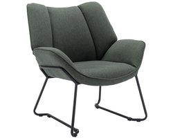 chairus® Leunstoel - Groen - Linnen - Met Armleuningen en Rugleuning - Gestoffeerde Loungestoel - Met Metalen Poten - Niet Draaibaar en Vaste Hoogte - Armstoel voor woonkamer en slaapkamer