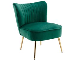 Chairus® Leunstoel - Groen - Velvet - Met rugleuning - Armloze stoel - Accent loungestoel - Gewatteerde zitting - Met Metalen Poten - Tubstoel voor Woonkamer en Balkon