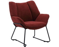 chairus® Leunstoel - Rood - Chenille - Met Armleuningen en Rugleuning - Gestoffeerde Loungestoel - Met Metalen Poten - Niet Draaibaar en Vaste Hoogte - Armstoel voor woonkamer en slaapkamer