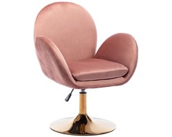 chairus® Leunstoel - Roze - Velvet - Gewatteerde zitting - Met Rugleuning en Metalen Onderstel - Draaibare en in hoogte verstelbare - Vanity stoel voor Woonkamer en Slaapkamer