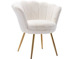 chairus® Leunstoel - Wit - Nepbont - Gewatteerde zitting - Schelpvormige rugleuning - Met Metalen Poten - Voor Woonkamer en Slaapkamer