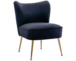 Chairus® Leunstoel - Zwart - Velvet - Met rugleuning - Armloze stoel - Accent loungestoel - Gewatteerde zitting - Met Metalen Poten - Tubstoel voor Woonkamer en Balkon
