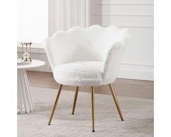 chairus Make-uptafelstoel, schelpstoel van teddystof, armleuningstoel, loungestoel met gouden poten, armleuningstoel voor woonkamer