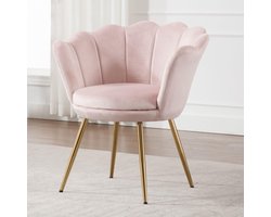 chairus Make-uptafelstoel, schelpstoel van teddystof, armleuningstoel, loungestoel met gouden poten, armleuningstoel voor woonkamer