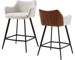 chairus Moderne barkrukken set van 2 toonbanken PU-leer + linnen stof gesplitste eetkrukken voor ontbijt met metalen poten