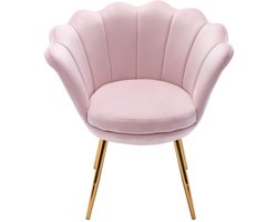 chairus® Schelpstoel Set van 2 Leunstoelen - Lichtroze - Velvet - Gewelfde rugleuning - Met Metalen Onderstel - Voor Woonkamer en Slaapkamer