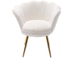 chairus® Schelpstoel Set van 2 Leunstoelen - Wit - Nepbont - Gewelfde rugleuning - Met Metalen Poten - Voor Woonkamer en Slaapkamer