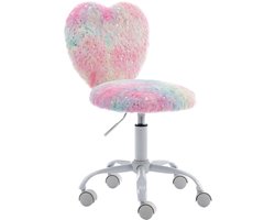 chairus®Kantoor Bureaustoel - Kleurrijk - Nepbont - Hartvormige Rugleuning - Met Sterstickerdecoratie - Armloze Stoel - Draaibaar en in Hoogte Verstelbaar - Met Metalen Onderstel - Met Wielen - Perfecte Studiepartner voor je Kind