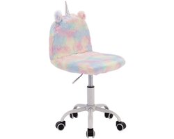 chairus®Kantoor Bureaustoel - Kleurrijk - Nepbont - Met eenhoornvormige rugleuning - Armloze stoel - Draaibaar en in hoogte verstelbaar - Met metalen onderstel - Met wielen - Perfecte studiepartner voor je kind