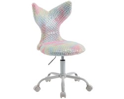 chairus®Kantoor Bureaustoel - Kleurrijk - Nepbont - Met Zeemeermin-Staart Vormige Rugleuning - Armloze Stoel - Draaibaar en in Hoogte Verstelbaar - Met Metalen Onderstel - Met Wielen - Perfecte Studiepartner voor je Kind