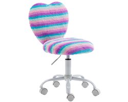 chairus®Kantoor Bureaustoel - Regenboogkleurig - Nepbont - Hartvormige Rugleuning - Armloze Stoel - Draaibaar en in Hoogte Verstelbaar - Met Metalen Onderstel - Met Wielen - Perfecte Studiepartner voor je Kind