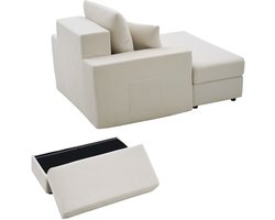 Chaise longue, 1115 mm modulaire relaxfauteuil voor binnen, extra grote corduroy zitting met kussens en armleuningen, ruime bank voor ontspanning in de woonkamer of slaapkamer, beige