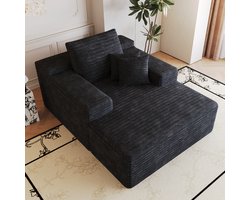Chaise Longue 115 x 159 Cm - Ribstof - 1-Zits Met Armleuning - Voor Woonkamer En Slaapkamer - Zwart
