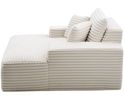 Chaise longue, 1380 mm gestoffeerde relaxfauteuil voor binnen, moderne extra grote leesbank met kussens en armleuningen, diepe zitbank voor in de woonkamer of slaapkamer, beige