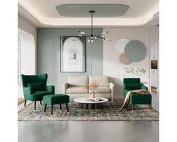 Chaise Longue Bank 149,5 x 54 x 76 cm - Luxe Fluwelen Lounge Sofa met Linker Armleuning en Lendenkussen, Vintage Design Relaxstoel voor Woonkamer, Slaapkamer en Kantoor - Vintage Groen - NoviHome