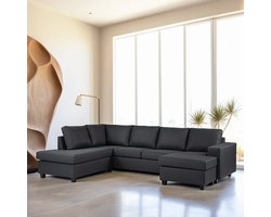 Chaise Longue Bank - Antraciet Stof - 3-Zits Links - Malmo - Giga Meubel