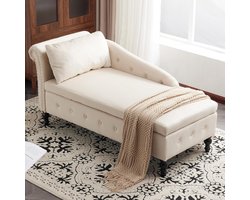 Chaise Longue Bank - Loungestoel Hoekbank - Ontspannen Lezen - Verborgen Opbergruimte - 144 x 62 x 69 cm - Beige