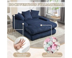 Chaise Longue Corduroy Loungebank 155x125x63 cm – Luxe Zachte Ribstof Relaxstoel met Kussens, Ergonomisch & Direct Klaar voor Gebruik – Donkerblauw – Laura