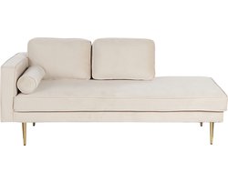 Chaise longue fluweel beige linkszijdig MIRAMAS