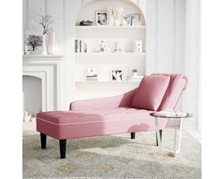 Chaise longue fluweel - Lounge stoel relax - Stijlvol ontspannen - Inclusief lendenkussen - 145x56x70 cm - Roze