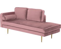 Chaise longue fluweel roze linkszijdig MIRAMAS