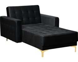 Chaise longue fluweel zwart gouden poten ABERDEEN