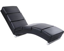 Chaise longue kunstleer met gevoerde kussens en chroom poten - Zwart - 154 x 51 x 73 cm