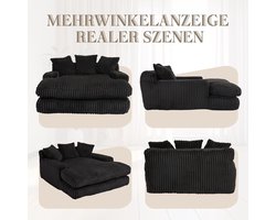 Chaise Longue Lounge Stoel 125x155x63 cm – Luxe Corduroy Relaxfauteuil met Kussens, Ergonomisch Design, Moderne Zwarte Loungestoel voor Woonkamer & Slaapkamer – Laura