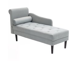 Chaise longue met gewatteerde grijze fluweelachtige bekleding - gemaakt van massief hout en schuim - 146 x 61 x 82,5 cm