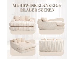 Chaise Longue Slaapbank 125x155x63 cm – Luxe Corduroy Ribfluweel Lounge Fauteuil met 3 Kussens, Ergonomisch Design, Zonder Armleuningen, 1 Persoons Relaxbank – Laura