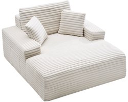 Chaise Longue Slaapbank - Gestoffeerde Ligbank 138 cm - Diepe Zitting - Met Armleuningen - Inclusief Sierkussens - Hoge Dichtheid Schuim - Voor Woonkamer en Slaapkamer - Beige