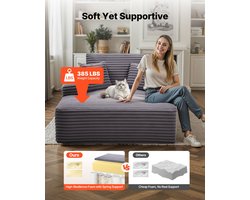 Chaise longue slaapbank - Relaxbed 124 cm - Gestoffeerd - Diepe zitting - Met armleuningen - Inclusief kussens - Zeer elastisch schuim - Voor woonkamer/slaapkamer