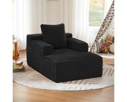 Chaise Longue Van Ribstof - 1-Zits Ligstoel Met Zachte Vulling En Armleuning - Voor Woonkamer, Bureau En Appartement - Zwart