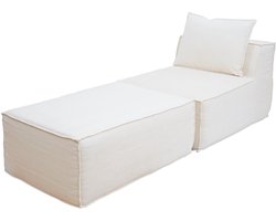 Chaise longue/accessoires voor bank MCW-O54, fauteuil ottomane recamier, stof/textiel (300 g/m²) 63x75x194 cm ~ crème