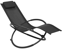 Chaise longue/schommel-ligstoel voor buiten, ademend textiel, met armleuningen en hoofdsteun, zwart