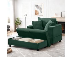 Chaiselongue met voetenbank & opbergruimte, loungebank met 3 kussens voor woonkamer & slaapkamer – Smaragdgroen