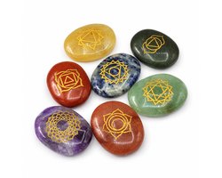Chakra Stenen Set 7-delig - Ovaal - Natuurlijke Edelstenen met Chakra Symbolen - Reiki, Meditatie en Energiebalans - Inclusief Bewaarzakje