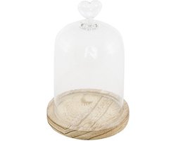 Chaks Decoratie stolp - glas - houten plateau - D11 x H16 cm - stolp met hartje