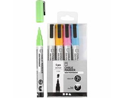 Chalkmarkers - Krijtstiften - Sterke Kleuren - Glas, Porselein, Kunststof, Spiegels - Lijndikte 1,2-3mm - 5 stuks