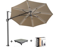Challenger T2 glow zweefparasol 350 cm rond taupe met 90KG voet en hoes
