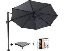 Challenger T2 zweefparasol 350 cm rond antraciet met 90KG voet en hoes