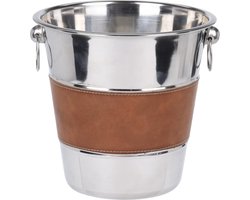 Champagne Bucket - IJsemmer Wijn - Dranken Koelen - Luxe Kunstlederen Band - 5 Liter - Zilver