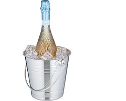 champagnekoeler - rvs - flessenkoeler 2,5 l - ijsblokjesemmer met hengsel - zilver