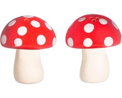 Champignon zout en peper set met rode deksel - keukenaccessoires Zoutvaatje