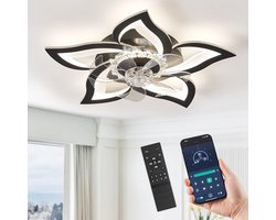 Chandelix - Plafond Ventilator Lamp - 55 CM - Smart Lamp - 6 Standen - Dimbaar - Zwart - Kroonluchter Ventilator - Chandelier Fan - Woonkamer Lamp - Ventilator Lampen - Eetkamer lamp - Slaapkamer lamp