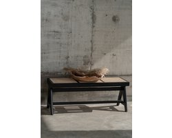 Chandigarh rotan bankje zwart - 3 zitter - 3 zits bankje - gevlochten rotan - zwarte rotan design zitbankje - kwalitatief mindi hout - premium kwaliteit