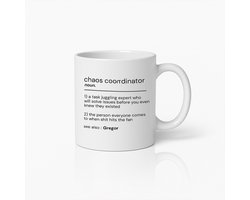 Chaos Coördinator Definitie Mok – Grappige Gepersonaliseerde Koffiebeker voor op Kantoor – Uniek Cadeau voor Drukke Professionals
