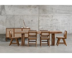 Charles design stoel rotan - bruin - Chandigarh eetkamerstoel rotan - zonder armleuning - traditioneel gevlochten rotan - hoogwaardig kwalitatief mindi hout - premium kwaliteit